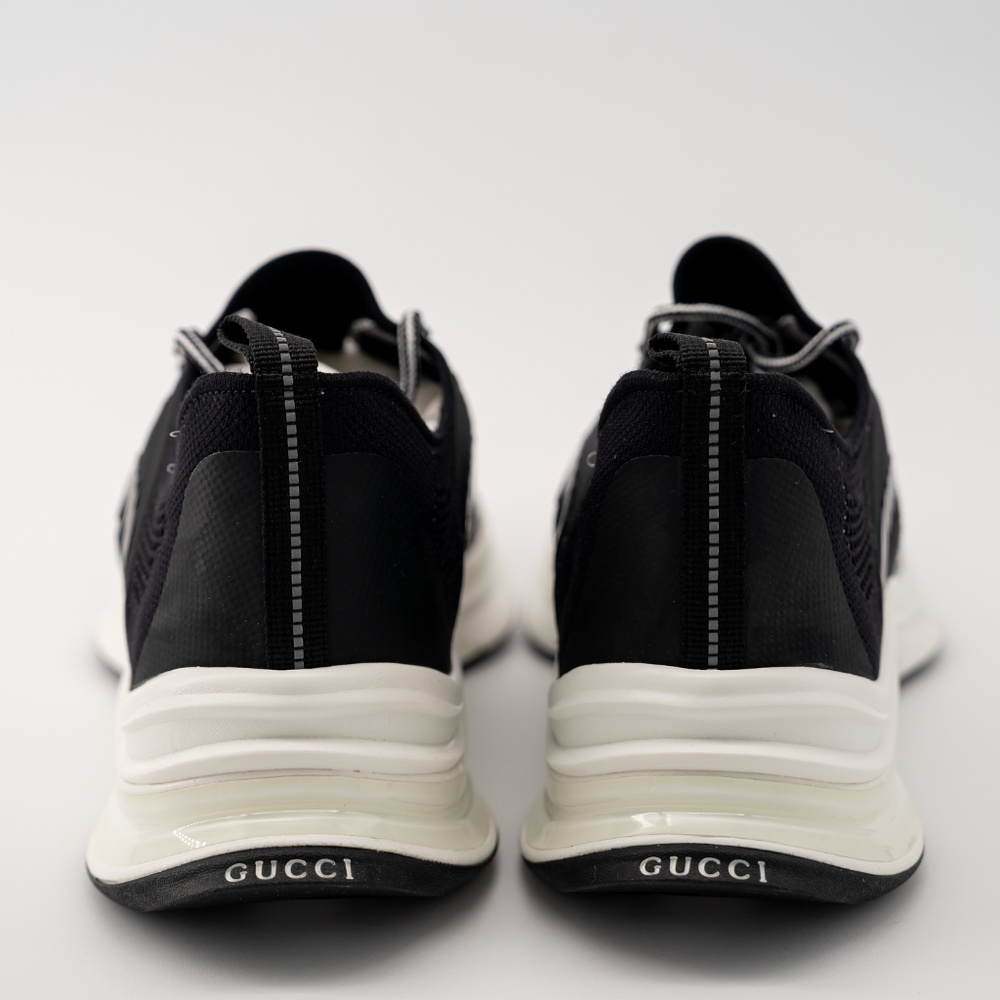 Size G 12.5 US 13 Gucci Run Sneaker Black White Knit GG - Picture 4 of 10